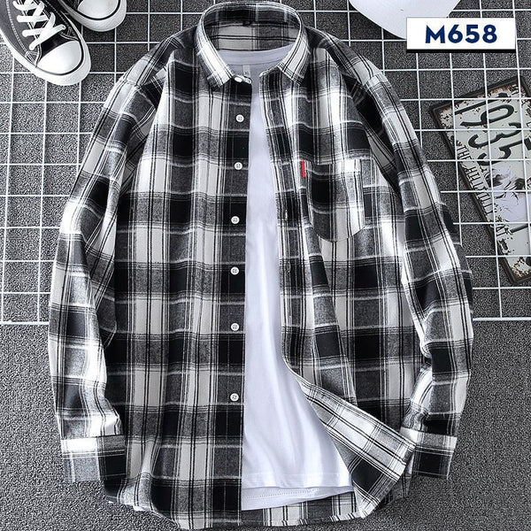 Camisa de Cuadros Casual Delgada para Hombre Primavera-Otoño