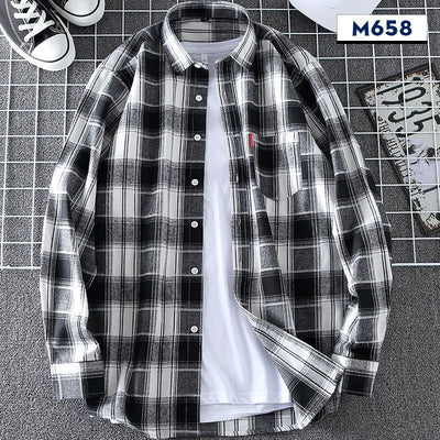 Camisa de Cuadros Casual Delgada para Hombre Primavera-Otoño