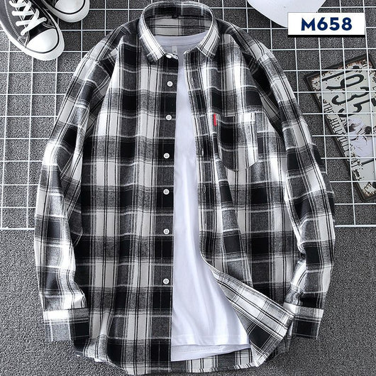 Camisa de Cuadros Casual Delgada para Hombre Primavera-Otoño