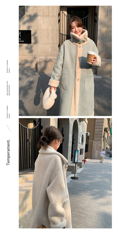 Abrigo Largo de Piel Suelta con Cuello de Pie y Costura Decorativa - Image 10