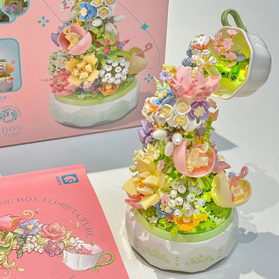 Caja de Música Decorativa con Bloques de Construcción Luminosos y Flores