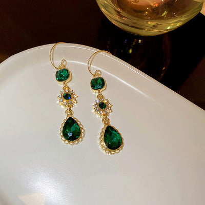 Aretes de Gancho Diamante y Esmeralda - Image 3
