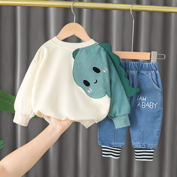 Conjunto de Suéter Infantil Estampado de Manga Larga