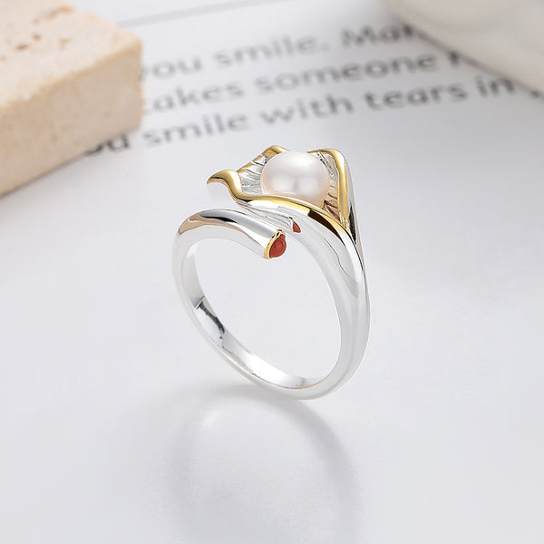 Anillo Ajustable de Perla Luxury con Detalles en Tonos Verdes