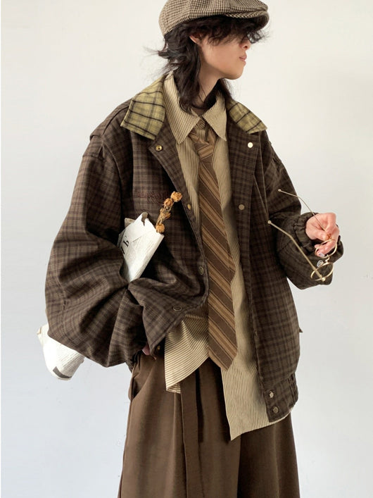 Abrigo Vintage Cuadros Estilo Japonés Primavera Otoño - Image 7