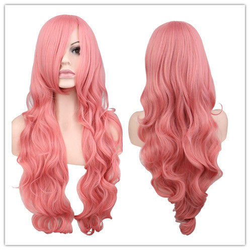 Peluca Cosplay Sirena Anime Rojo Oscuro Cabello Largo Ondulado