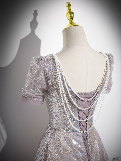 Vestido Princesa Francés Escote en V Plateado para Mujer - Image 3