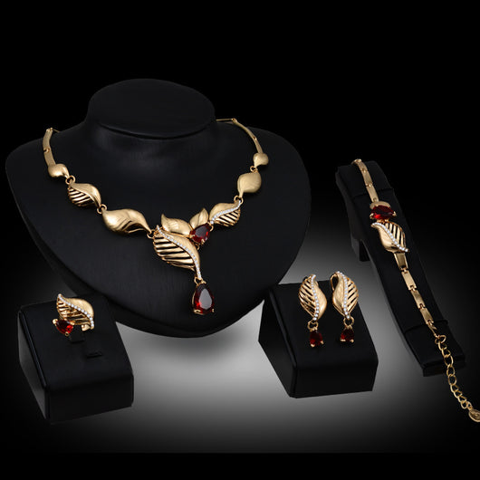 Conjunto de Accesorios Cristal Hoja - Aretes y Collar Juego de 4 Piezas