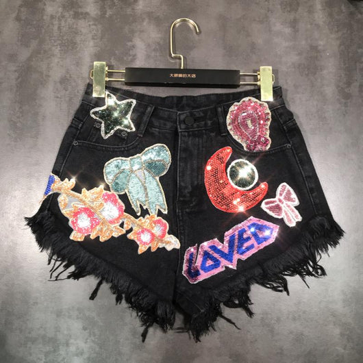 Shorts de Mezclilla con Parches de Lentejuelas Luna y Estrella - Image 3