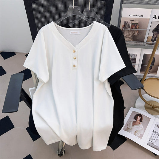 Blusa Talla Grande Escote V Suelta Efecto Adelgazante