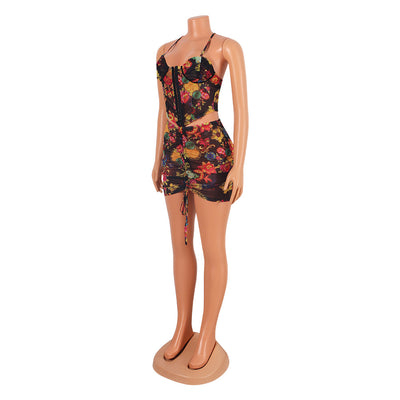 Conjunto Atrevido de Falda Corta con Tirantes de Malla Estampada - Image 14
