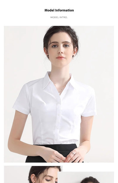 Blusa Blanca Manga Corta Cuello V para Trabajo - Image 11