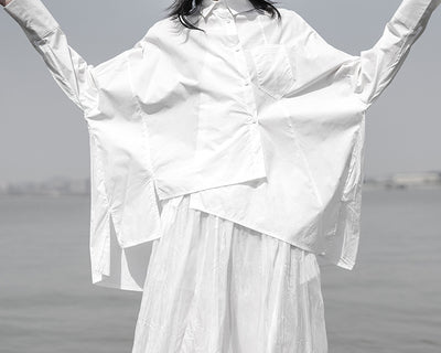Camisa de Algodón Blanca con Diseño Asimétrico Irregular - Image 18