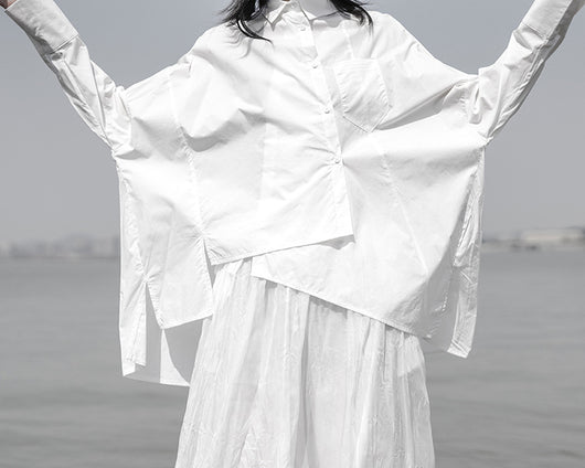 Camisa de Algodón Blanca con Diseño Asimétrico Irregular - Image 18