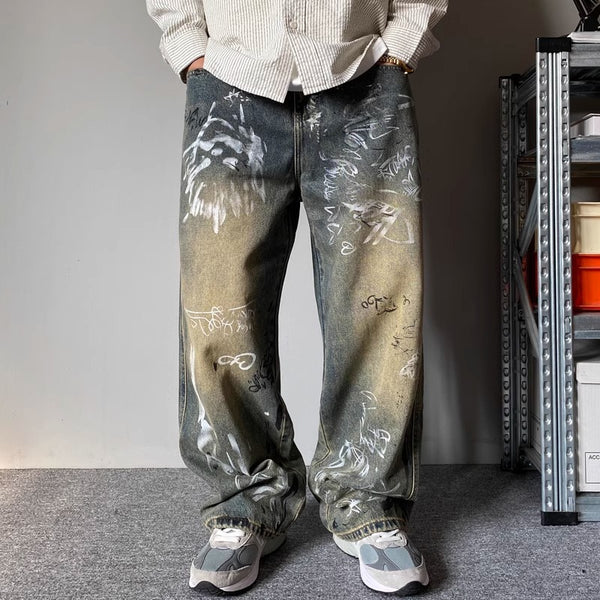 Pantalones Holgados de Corte Recto con Diseño de Patchwork para Hombre