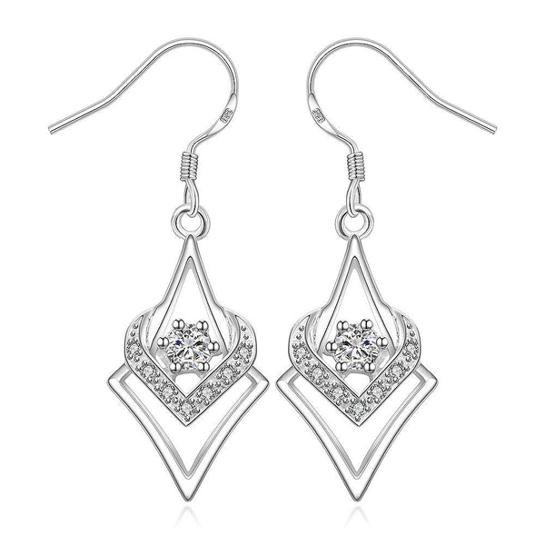Aretes Geométricos de Plata con Zirconia Cúbica en Forma de Corazón y Estrella - Image 6