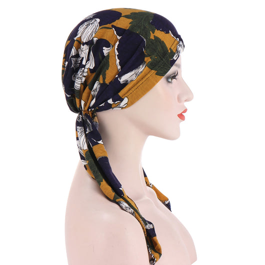 Pañuelo Floral Curvo con Dos Colas para la Cabeza - Image 10
