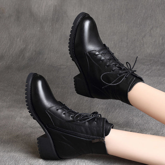 Botas Cortas de Cuero y Terciopelo Estilo Británico con Tacón Grueso - Image 3