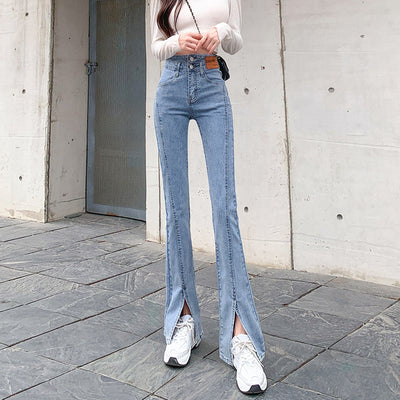 Jeans Skinny Cintura Alta Elásticos con Abertura Lateral