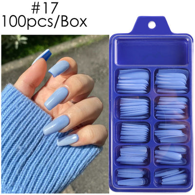Uñas Postizas de Pasta Completa con Durabilidad Extendida - Acabado Ballet Azul - Image 56