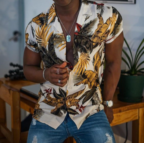 Camisa Casual Romántica con Estampado Floral para Hombre