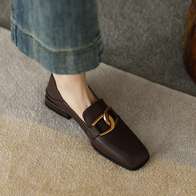 Zapato Plano de Cuero Mujer con Hebilla Retro y Diseño Escocés - Image 10