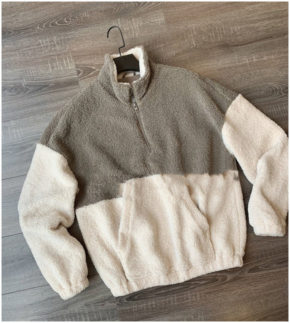 Chaqueta de Polar con Cuello Alto y Contraste para Otoño e Invierno
