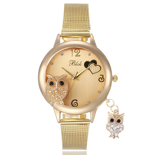 Reloj de Moda con Búho y Cristales Brillantes