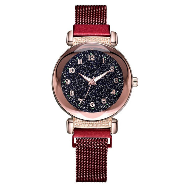 Reloj Digital Luminoso para Dama con Malla Milanesa y Diseño Diamond Starry Sky