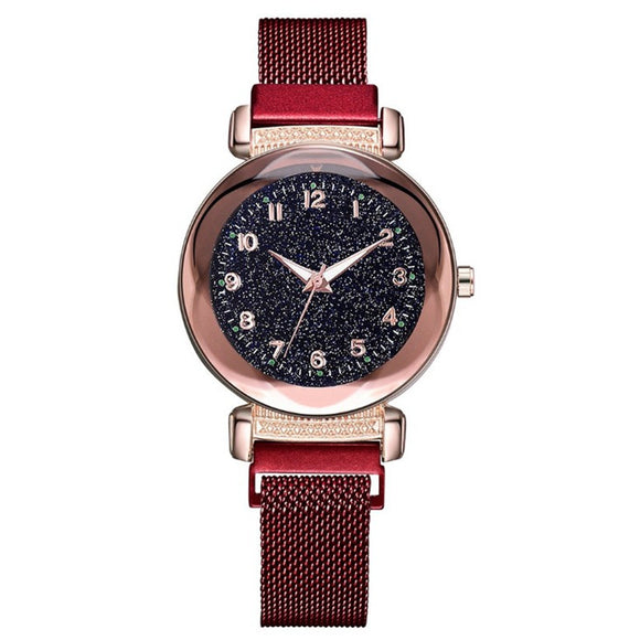 Reloj Digital Luminoso para Dama con Malla Milanesa y Diseño Diamond Starry Sky