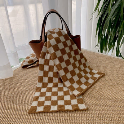 Bufanda de Lana Reversible Estilo Coreano Pata de Gallo y Olas - Tejida Doble Cara para Invierno - Image 16