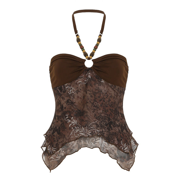 Chaleco Retro con Cuentas, Tirantes Halter y Malla Asimétrica - Image 6