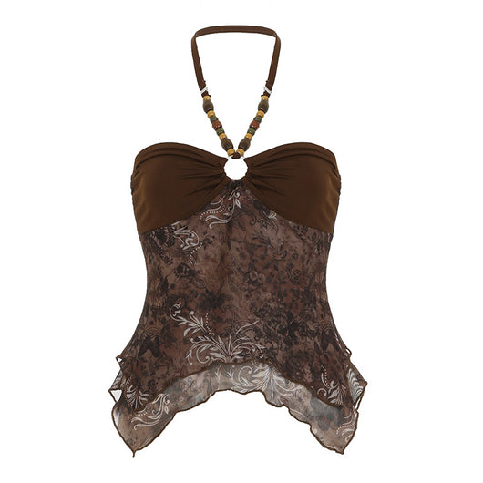 Chaleco Retro con Cuentas, Tirantes Halter y Malla Asimétrica - Image 6