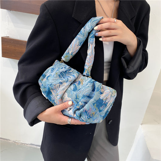 Bolso Bandolera Nube con Pintura de Flores Azules - Image 9