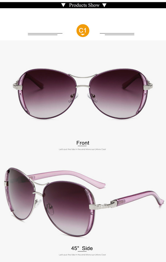 Women's large frame fashionable sunglasses with gradient gray lenses, silver-tone metal frames, and white arms. - Image 11