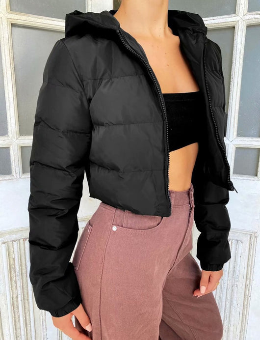 Chaqueta Puffer Corta Multicolor de Algodón con Capucha para Mujer - Image 29