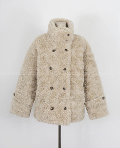 Abrigo de Borrego Doble Botonadura con Cuello Alto para Mujer - Image 14