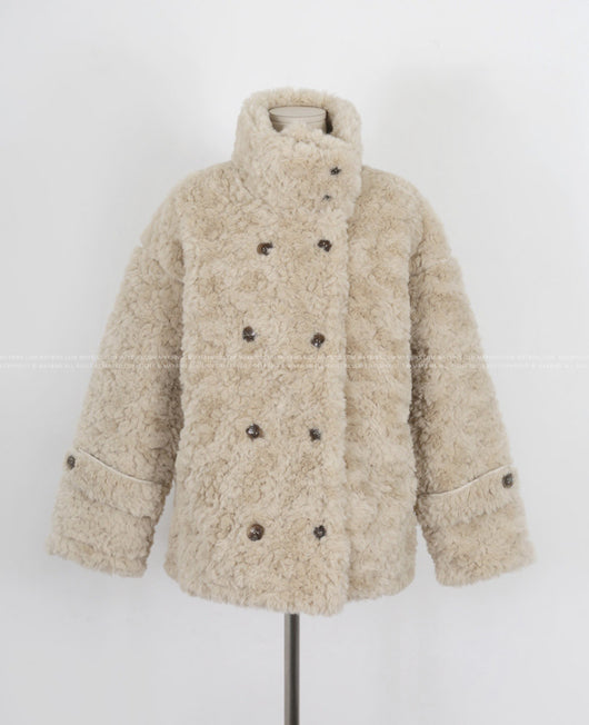 Abrigo de Borrego Doble Botonadura con Cuello Alto para Mujer - Image 14