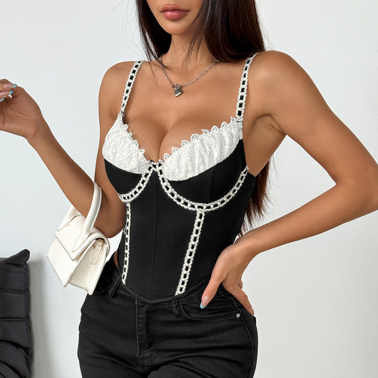 Chaleco Patchwork Retro Ajustado Sexy Estilo Europeo Americano - Image 12