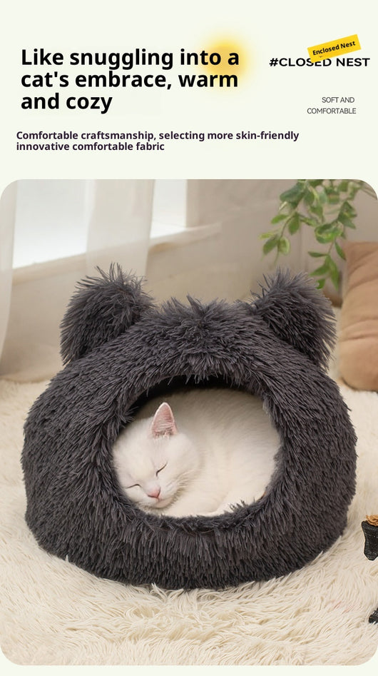 Cama Cálida Semiencerrada para Gatos con Peluche Suave - Image 10