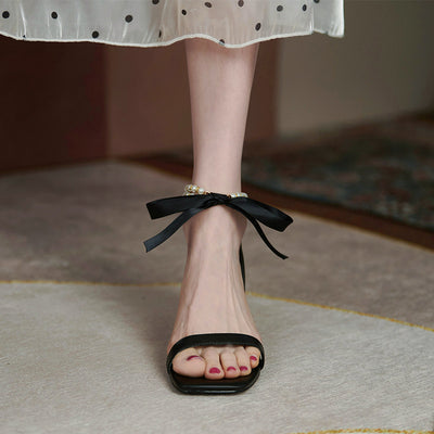 Sandalias de Tacón Grueso con Tira Perla Francesa y Cuero para Mujer - Image 4