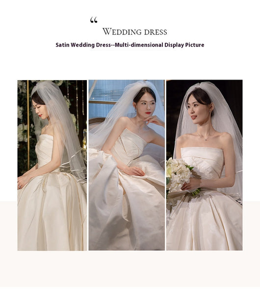 Vestido de Novia Elegante Estilo Francés con Cola - Escote Tubo Satinado - Image 9