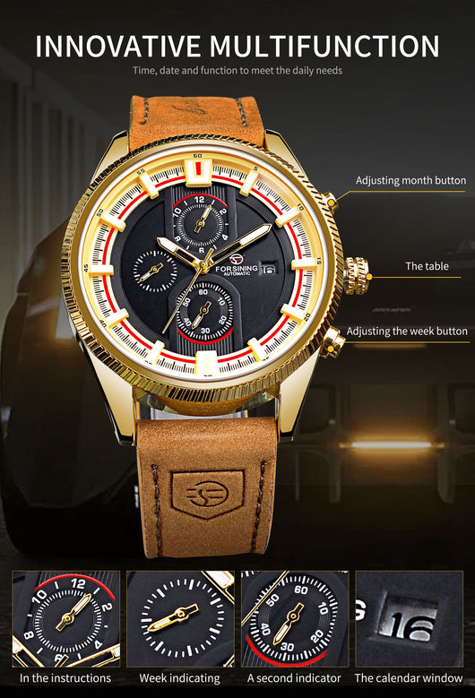 Reloj Automático Deportivo para Hombre con Correa de Cuero - Image 9