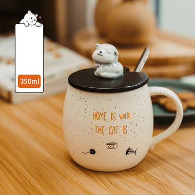 Taza de Cerámica con Tapa y Cucharilla para Café - Diseño Gato - Image 2
