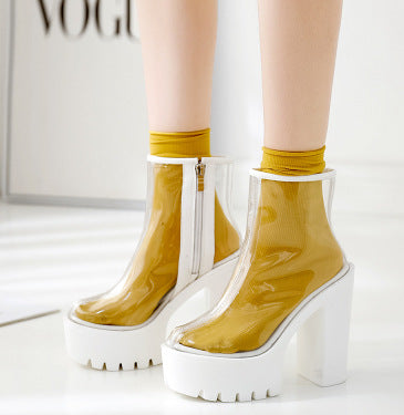 Botas de Tacón Alto Transparente Impermeables con Plataforma Gruesa - Image 3