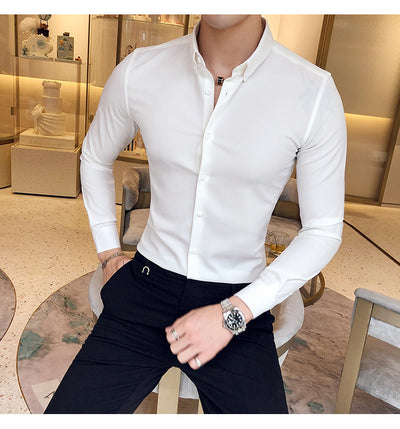 Camisa Manga Larga Estilo Gentleman Británico de Color Sólido - Image 12