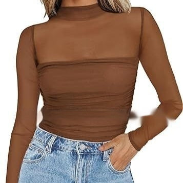 Top Sexy Cuello Malla con Detalles en Contraste - Image 3