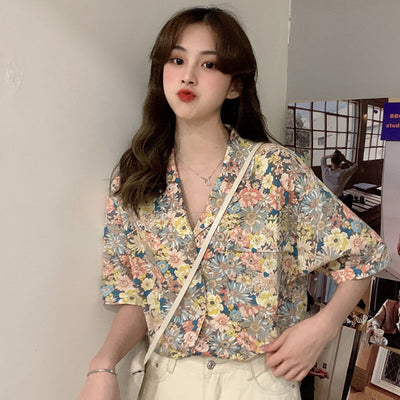 Blusa Retro Floral de Manga Corta para Mujer - Image 4