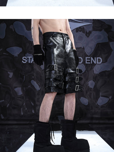Pantalones Cortos de Cuero PU con Detalle de Anillo - Estilo Casual - Image 10