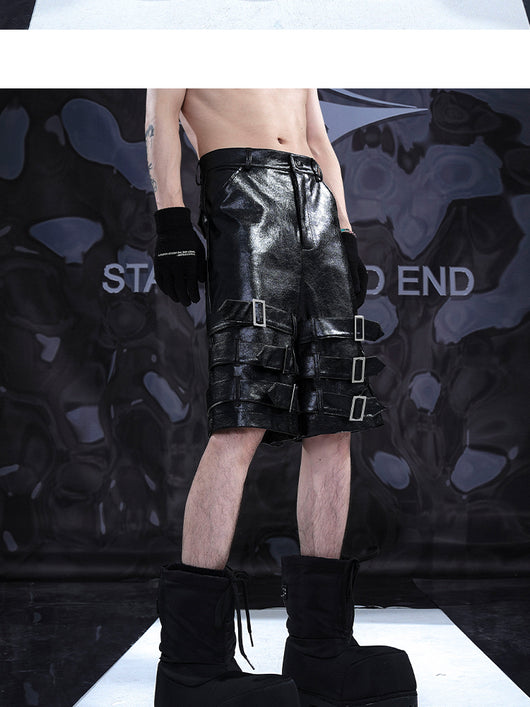 Pantalones Cortos de Cuero PU con Detalle de Anillo - Estilo Casual - Image 10